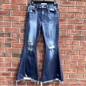 KanCan High Rise Flare Bell Bottom Distressed Frayed Boho Hippie Stretch Jean 27